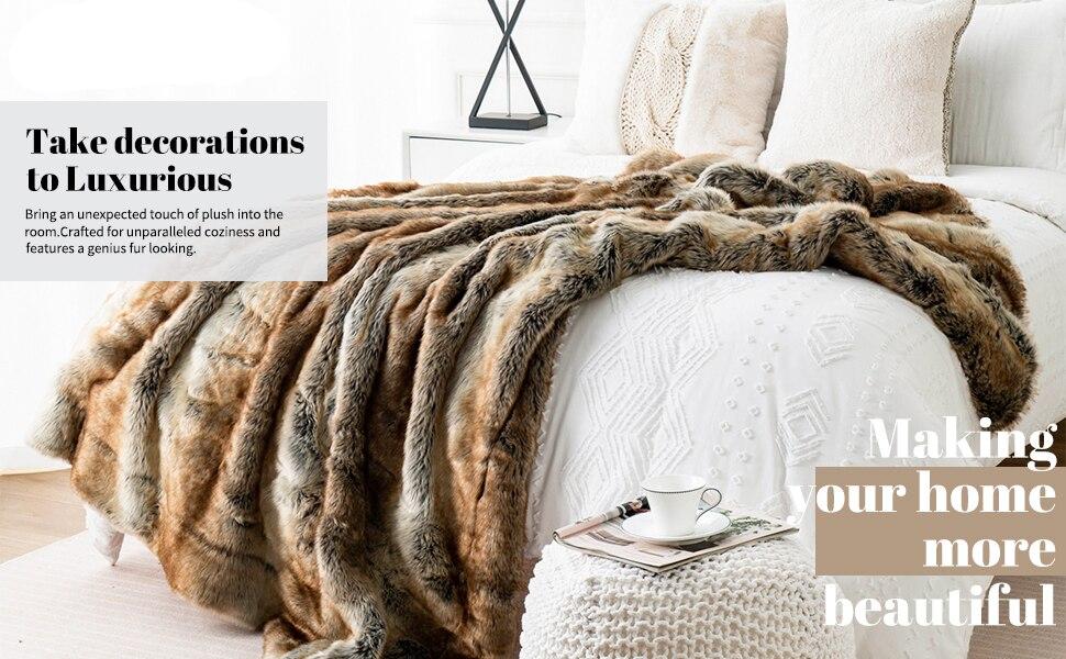 Luxury Faux Fur Blankets in Different Colours and Sizes, Warm Elegant Quality Cozy Throws