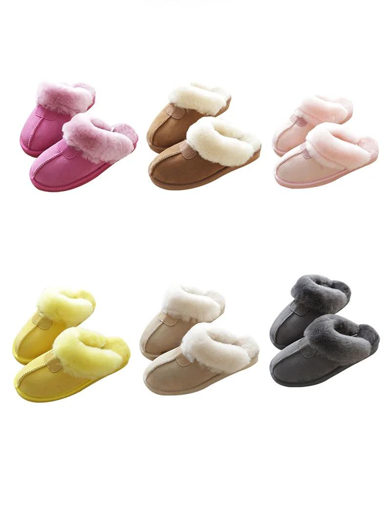 2023 New Natural Sheepskin Fur Slippers Female Winter Slippers Women Warm Indoor Slippers Soft Wool Lady Home Slippers